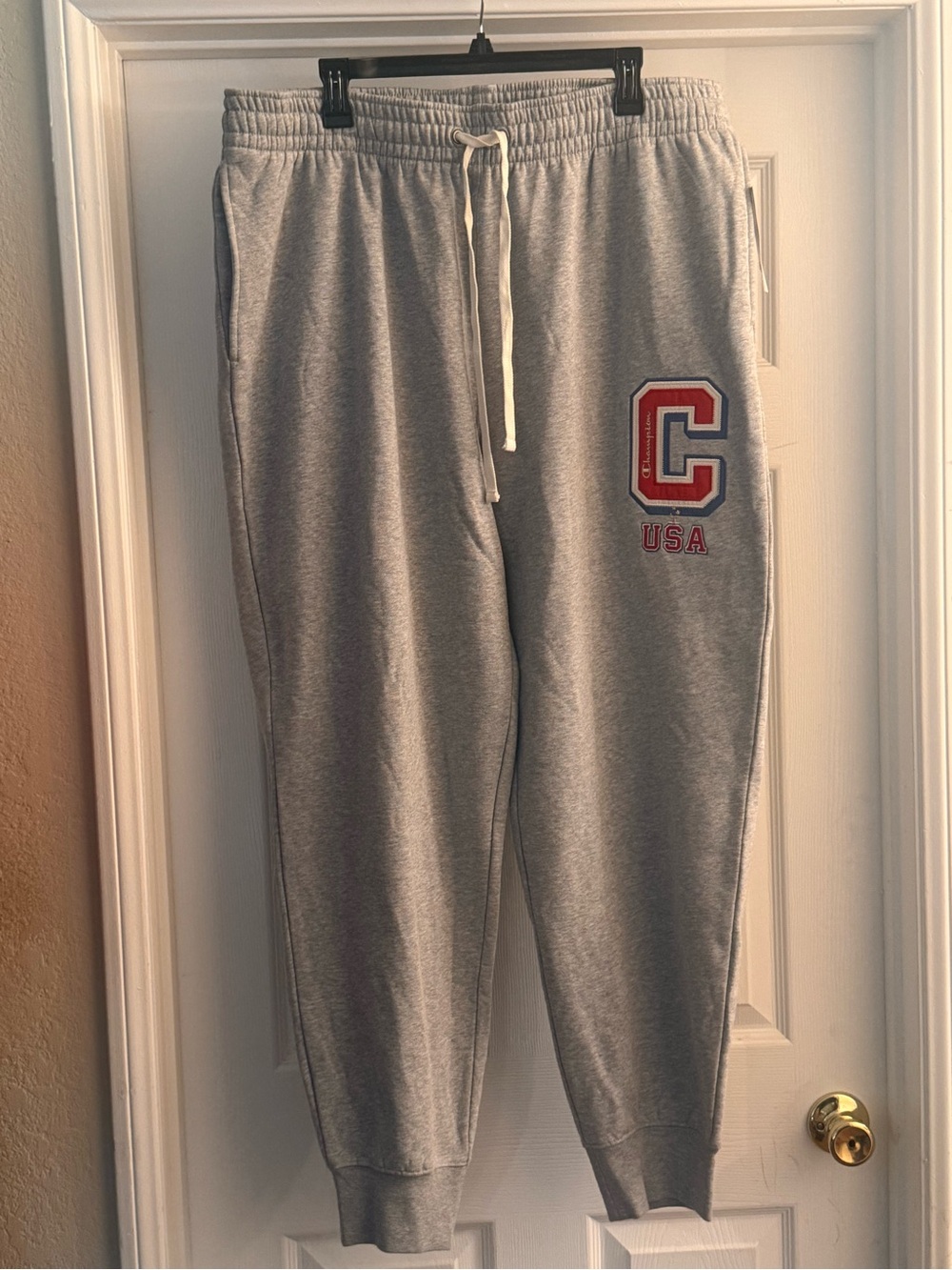 Champion Gray Sweatpants with Red USA Letter Patch